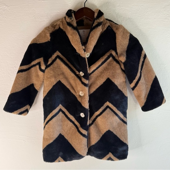 Banana Republic Kids Chevron Pea Coat Faux Fur Black and Tan Size 4 - Picture 1 of 6